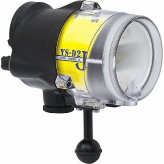Underwater camera flash with black and yellow casing.